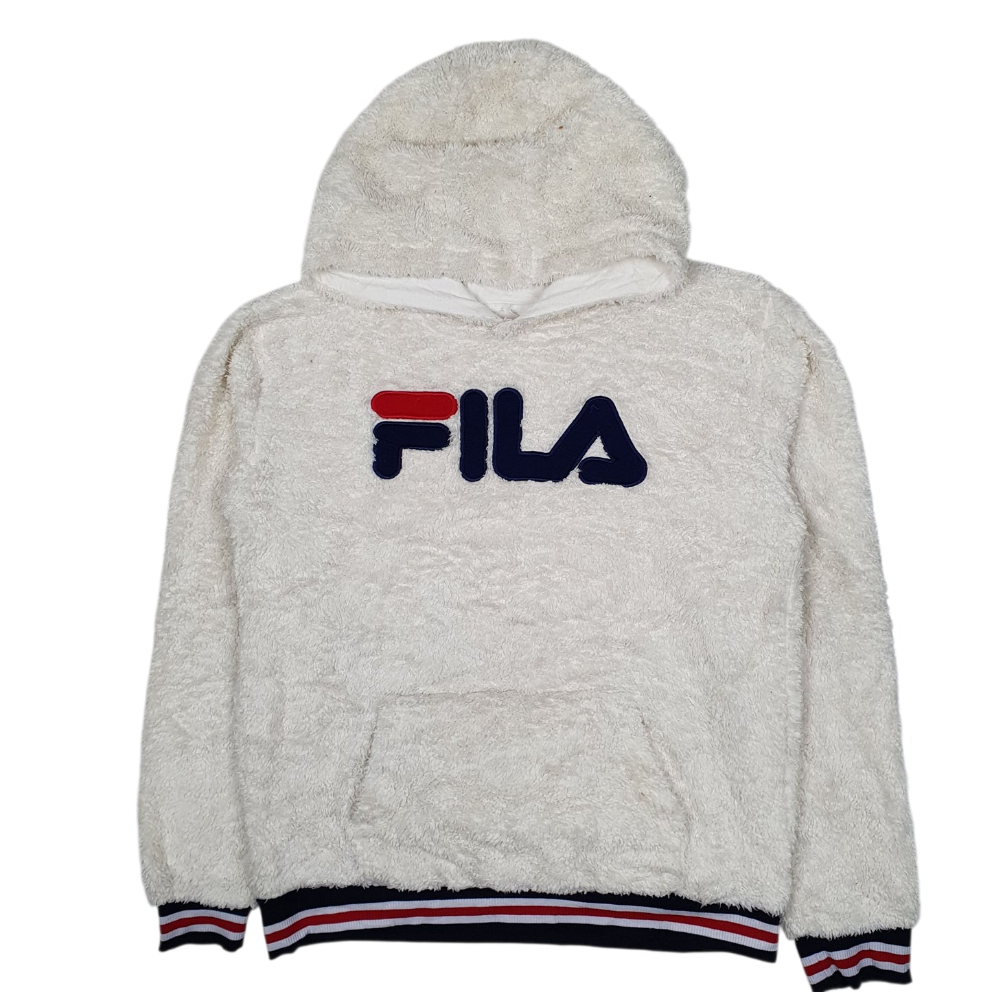 Womens White Fila Fluffy Sherpa Hoodie Jumper