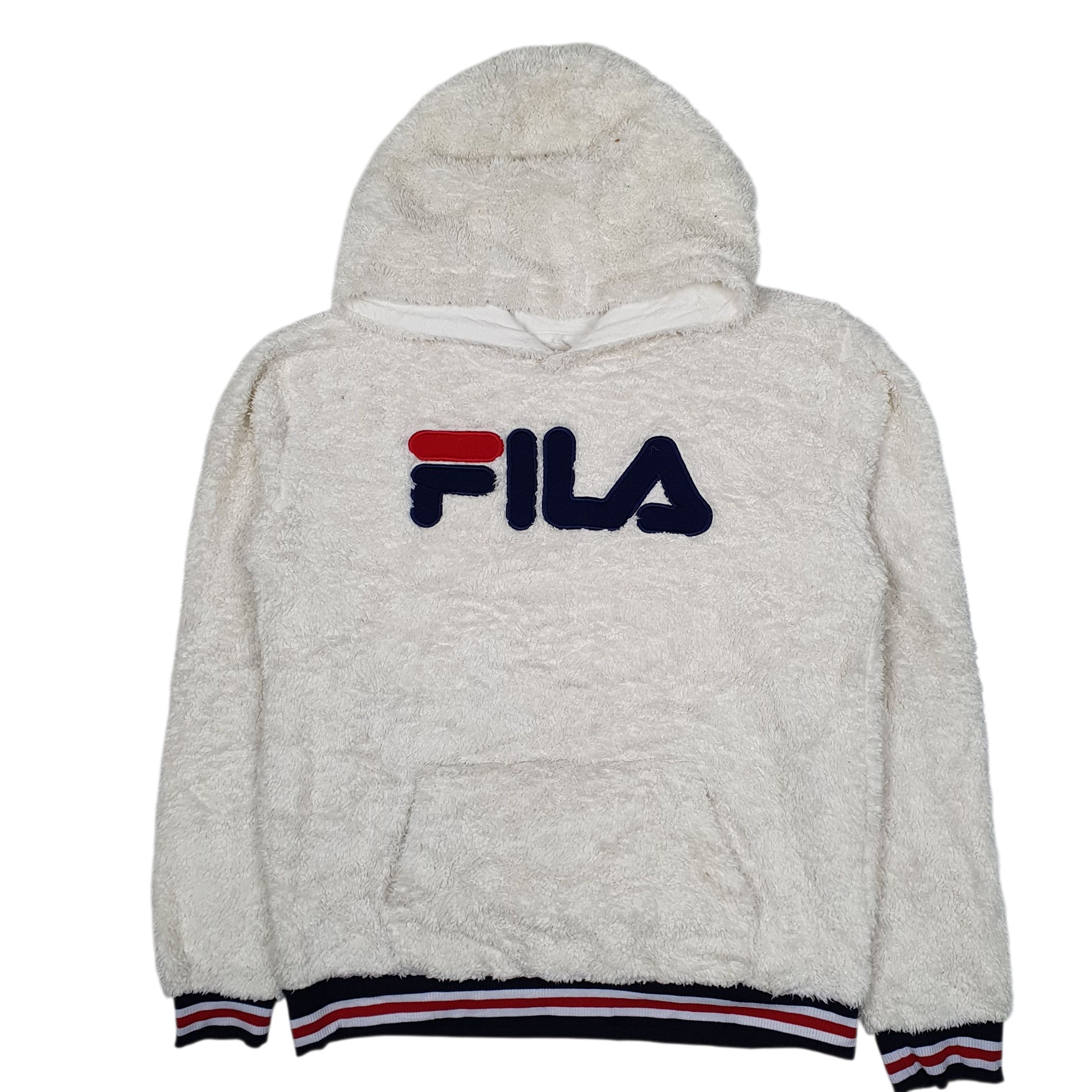 Womens White Fila Fluffy Sherpa Hoodie Jumper