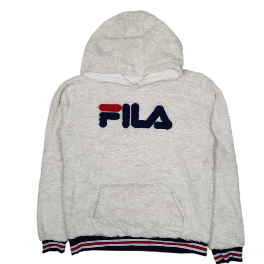 Womens White Fila Fluffy Sherpa Hoodie Jumper