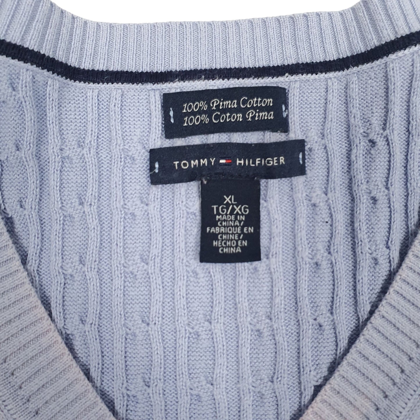 Womens Blue Tommy Hilfiger Cable Knit Knitwear V Neck Jumper