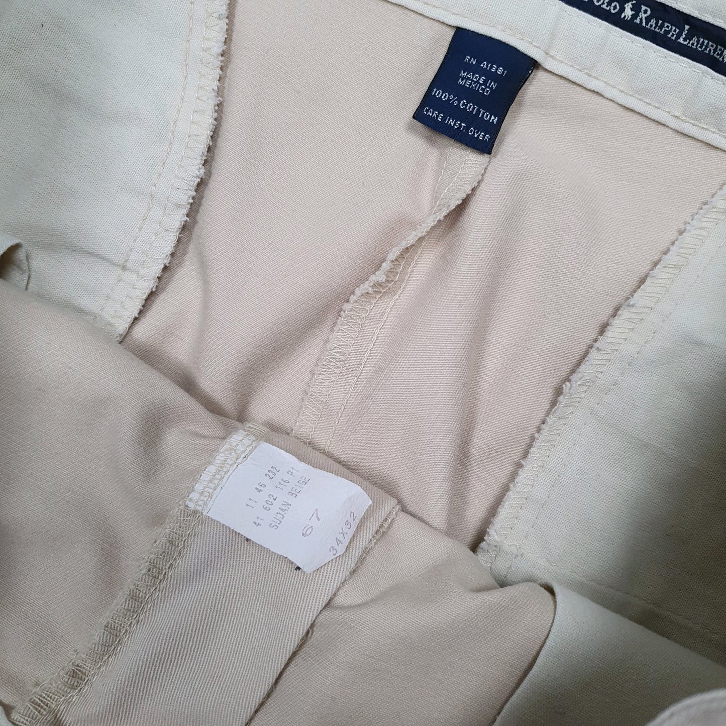 Mens Beige Polo Ralph Lauren Andrew Pant Pleated Vintage 90s  Trousers
