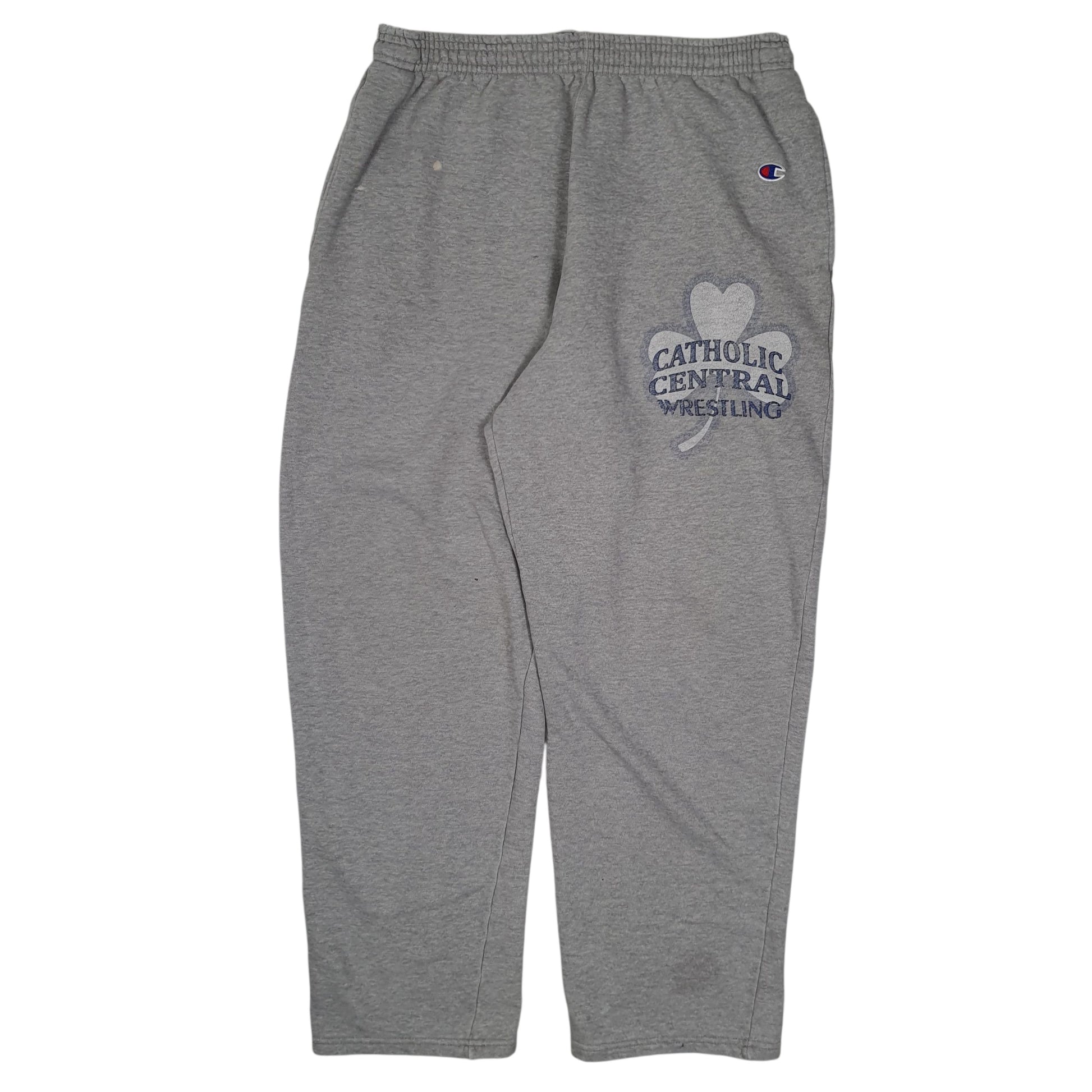 Mens Grey Champion Vintage 00s Reverse Weave Wrestling Jogger Trousers
