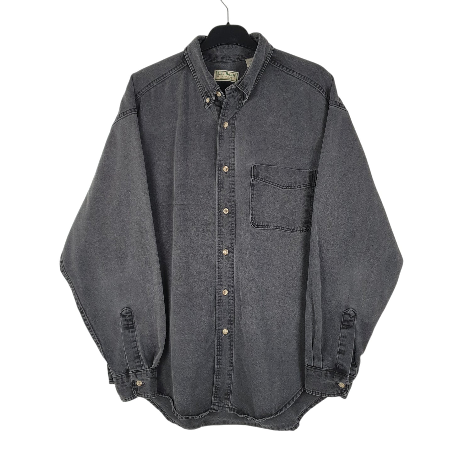 Mens Grey L.L.Bean Vintage 90s Denim Long Sleeve Shirt