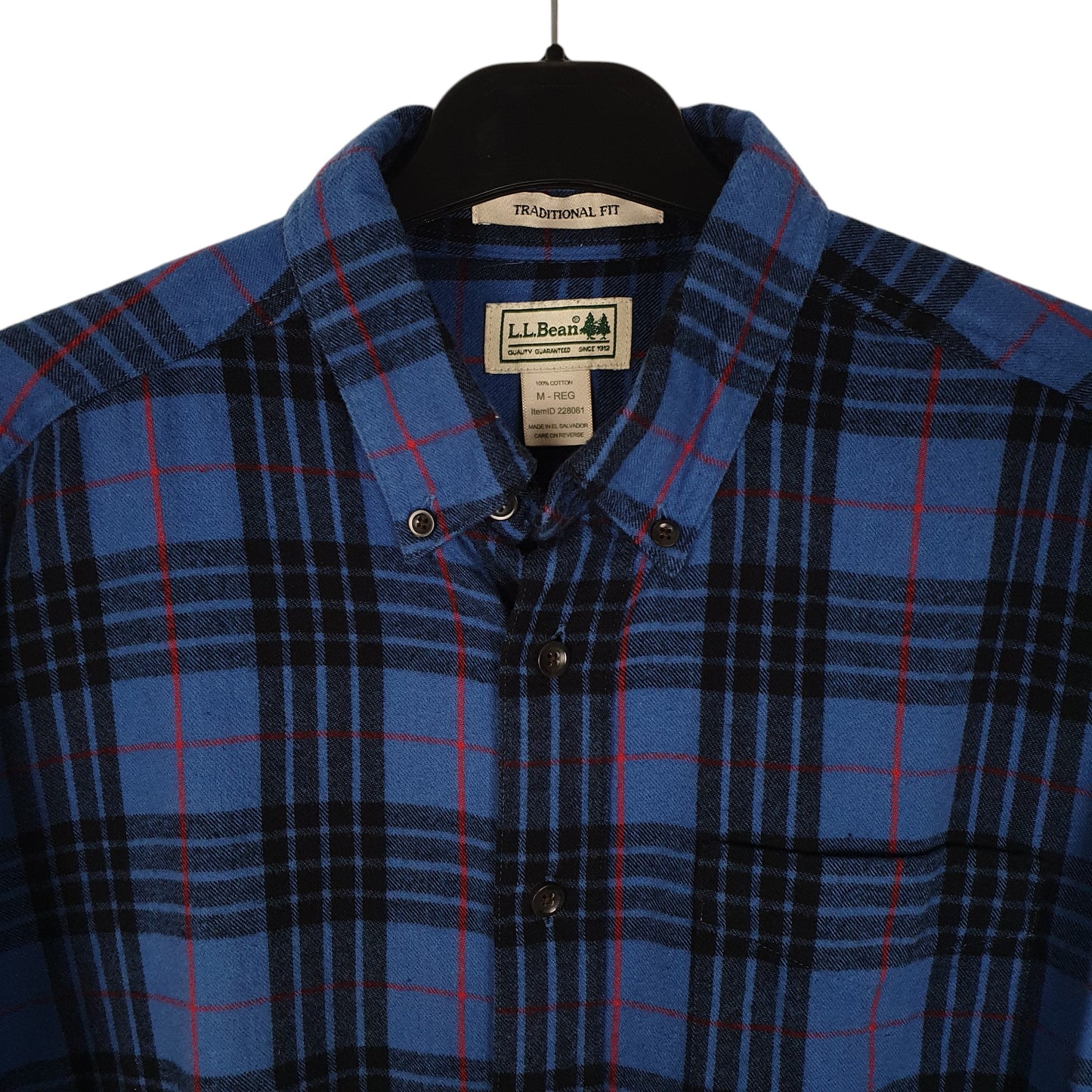 Mens Blue L.L.Bean Thick Chamois Plaid  Shirt