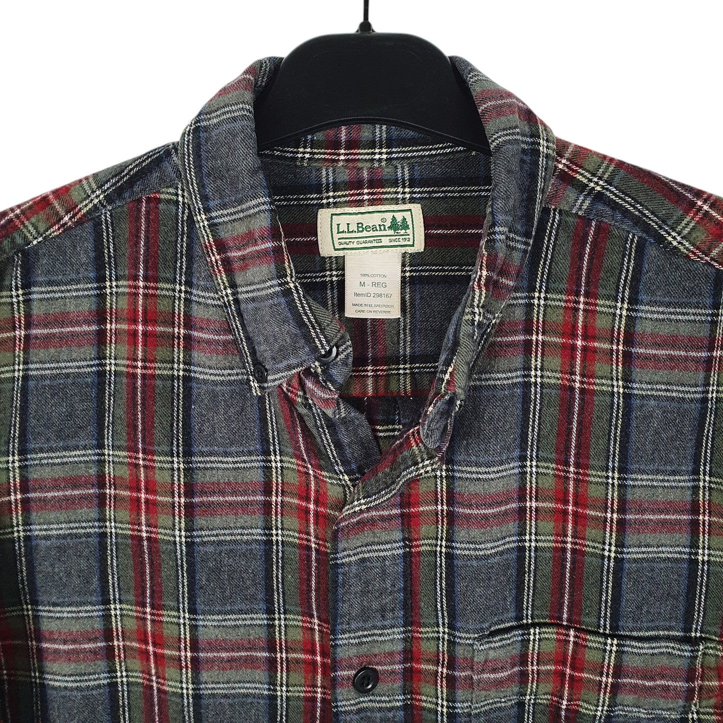 Mens Grey L.L.Bean Thick Flannel Plaid  Shirt
