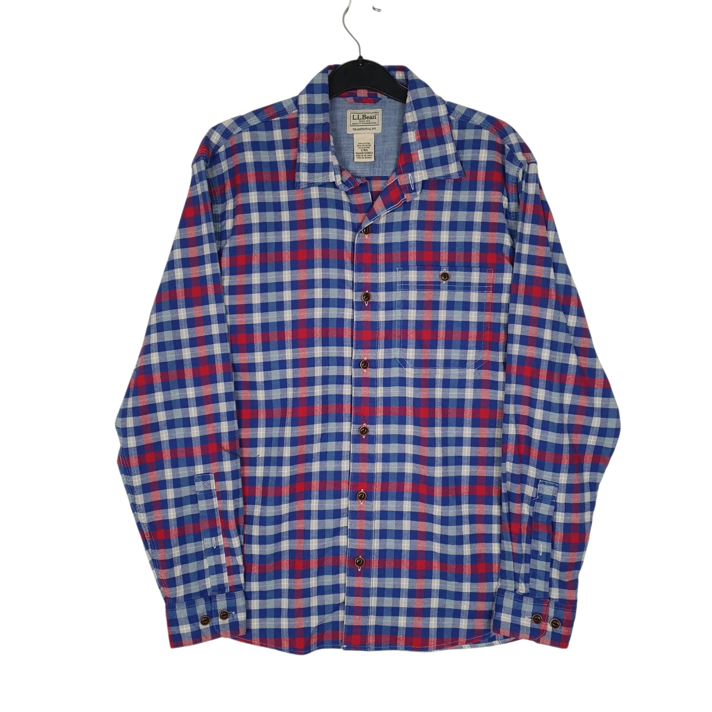 Mens Blue L.L.Bean Scotch Plaid Flannel Long Sleeve Shirt