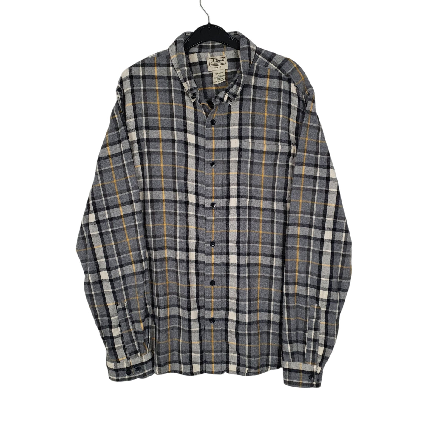 Mens Grey L.L.Bean Chamois Thick Flannel Plaid Long Sleeve Shirt