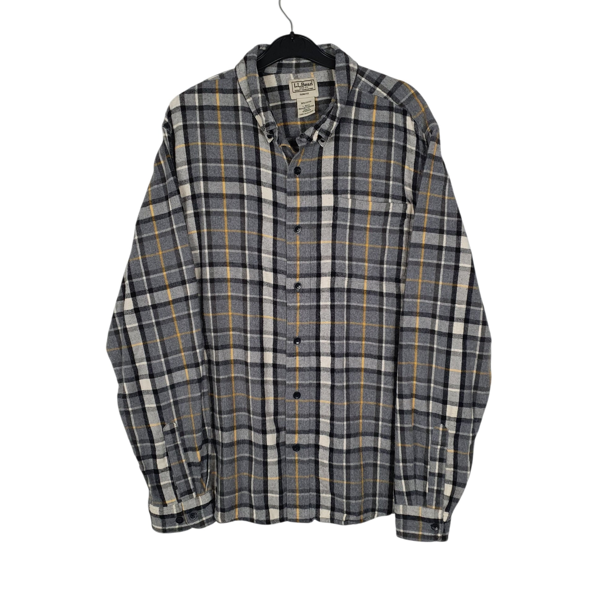 Mens Grey L.L.Bean Chamois Thick Flannel Plaid Long Sleeve Shirt