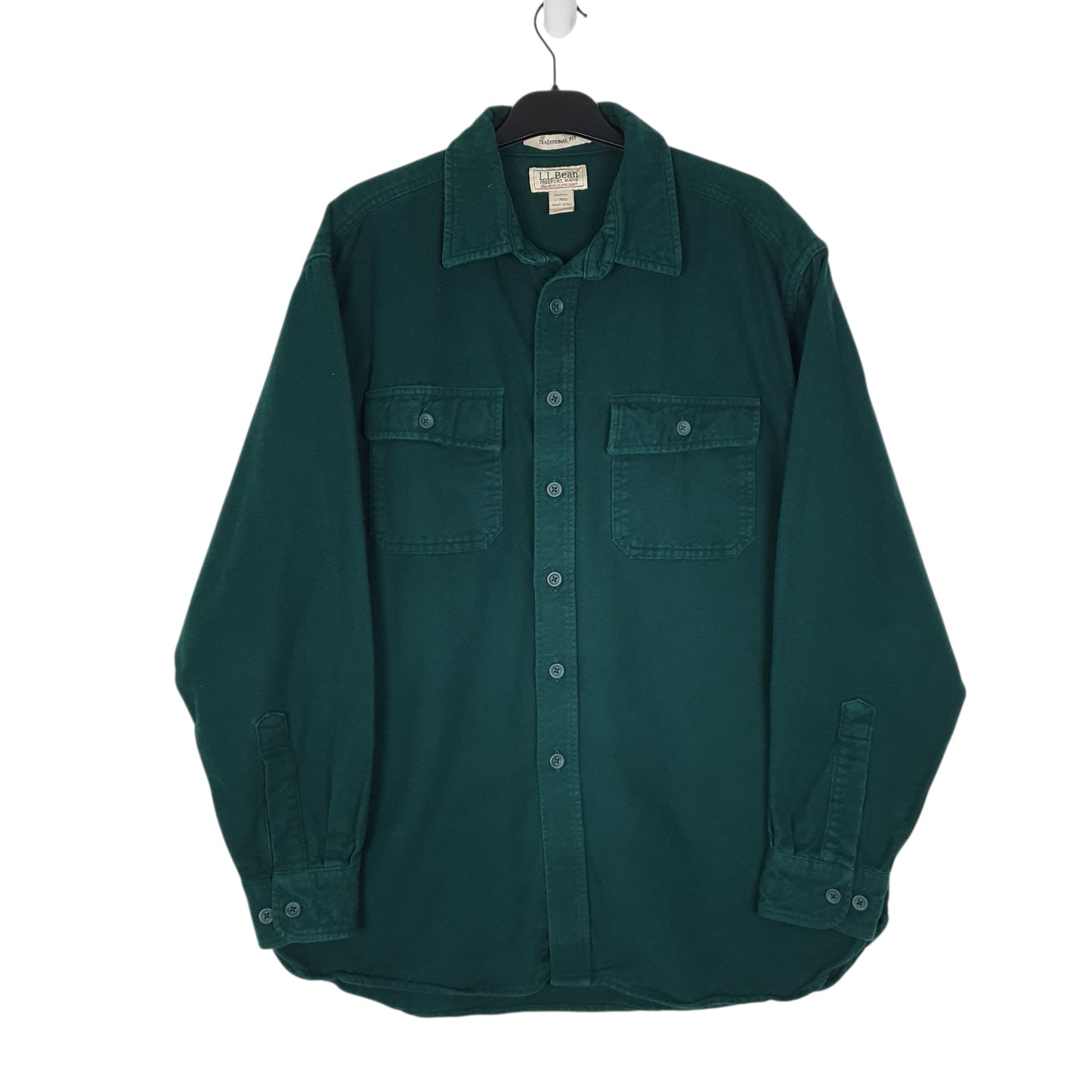 Mens Green L.L.Bean Thick Chamois Long Sleeve Shirt