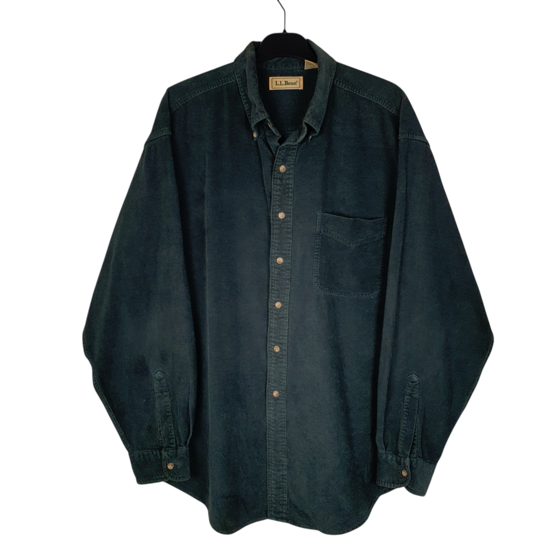 Mens Green L.L.Bean Corduroy Vintage 00s Long Sleeve Shirt