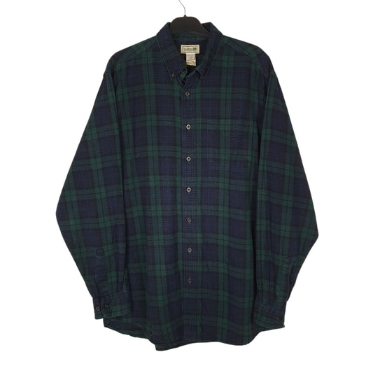 Mens Navy L.L.Bean Thick Flannel Plaid Long Sleeve Shirt