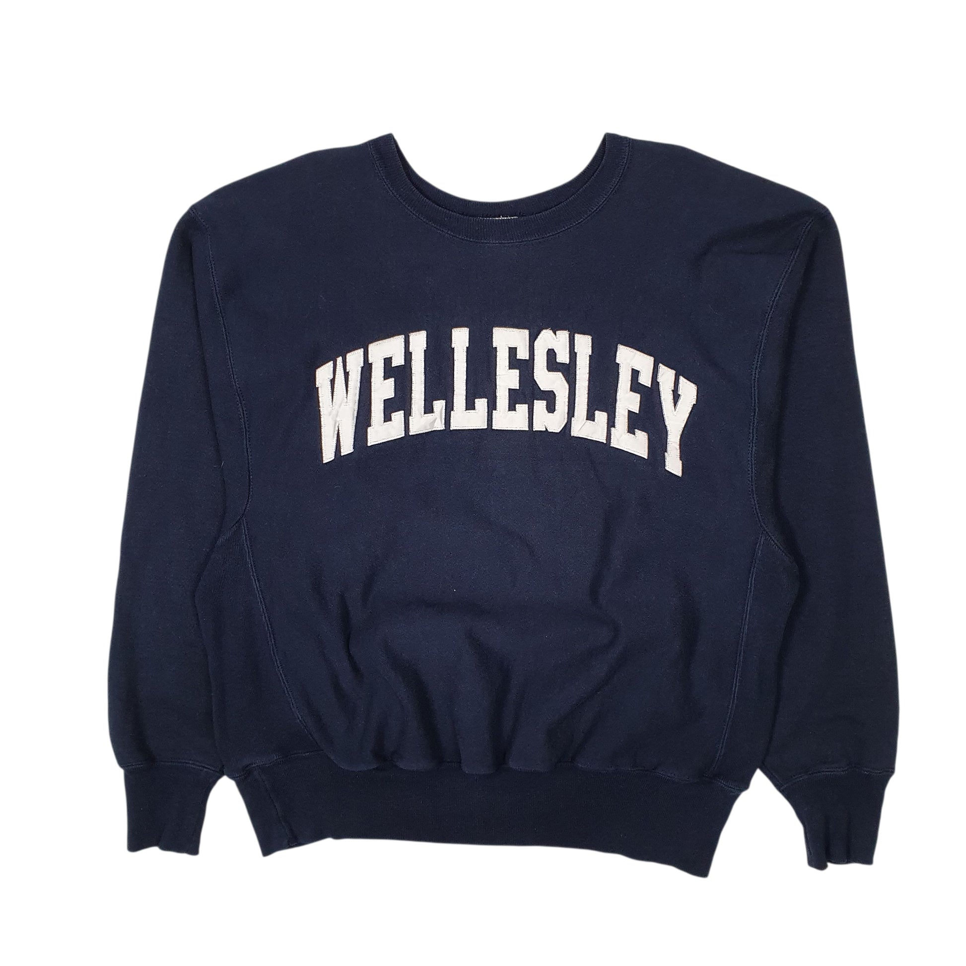 Mens Navy Champion Wellesley Reverse Weave Vintage 2000s Crewneck Jumper