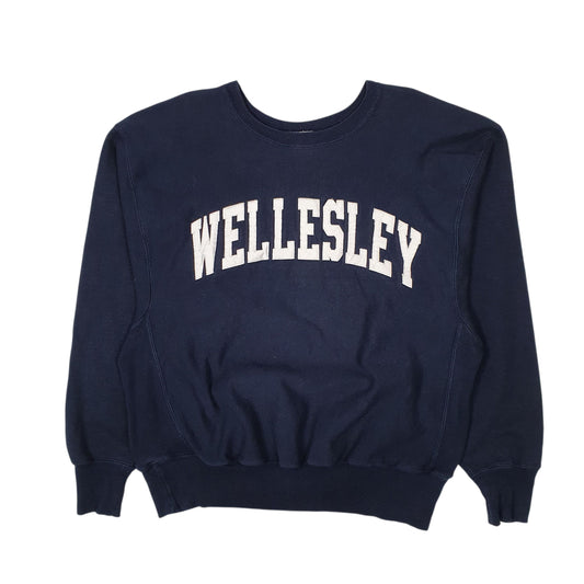 Mens Navy Champion Wellesley Reverse Weave Vintage 2000s Crewneck Jumper