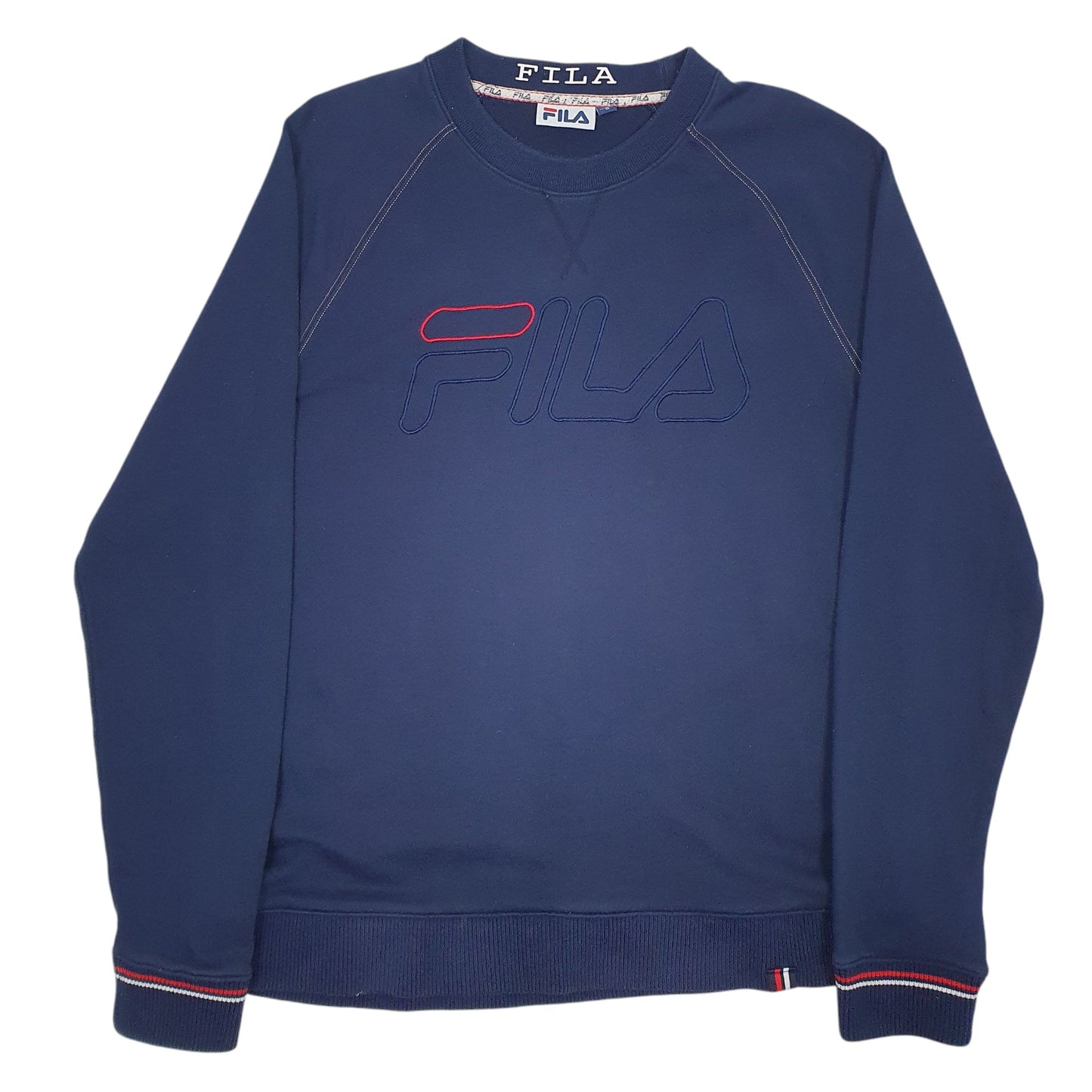 Mens Navy Fila Spellout Crewneck Jumper