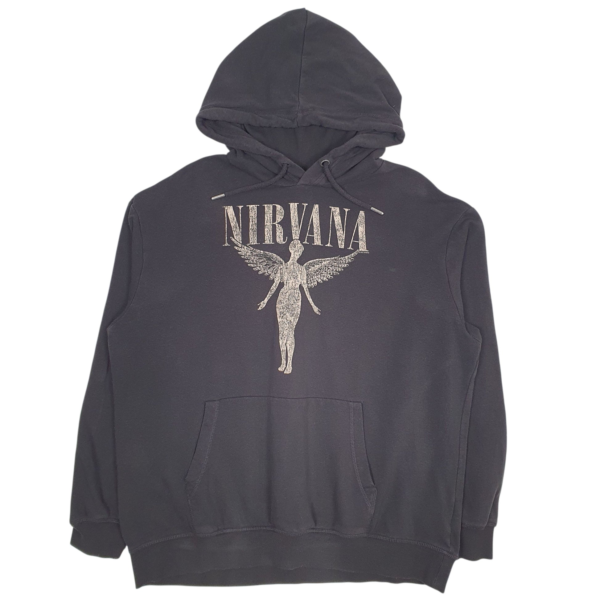 Mens Black H&M Baggy Nirvana Hoodie Jumper