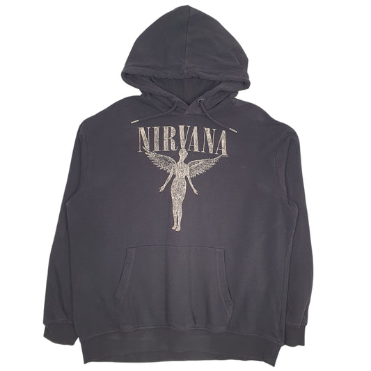 Mens Black H&M Baggy Nirvana Hoodie Jumper