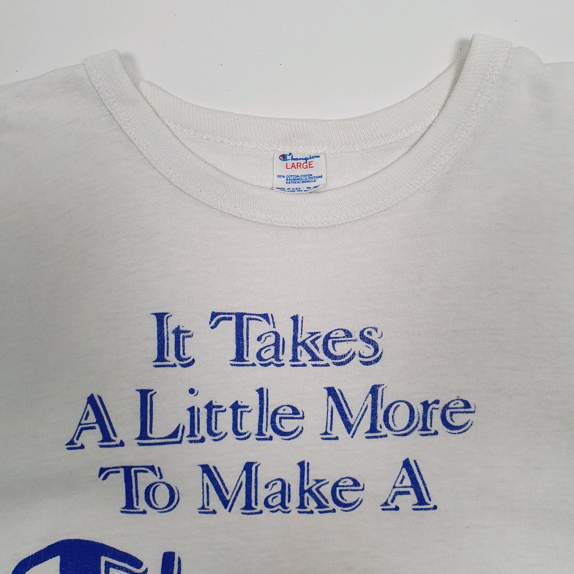 Mens White Champion Vintage 80s Made In USA Single Stitch  T Shirt