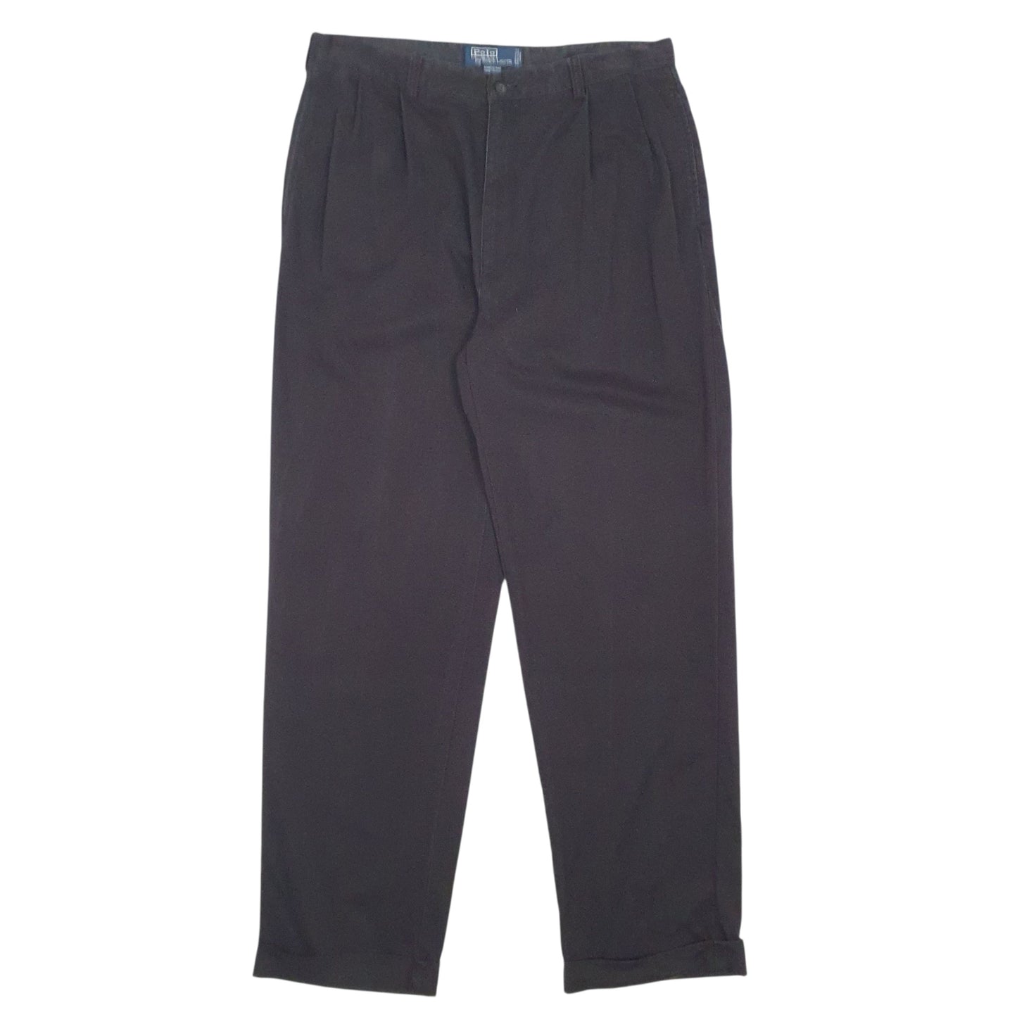 Mens Black Polo Ralph Lauren Hammond Pant Vintage 90s Pleated Chino Trousers