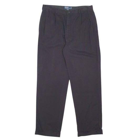 Mens Black Polo Ralph Lauren Hammond Pant Vintage 90s Pleated Chino Trousers