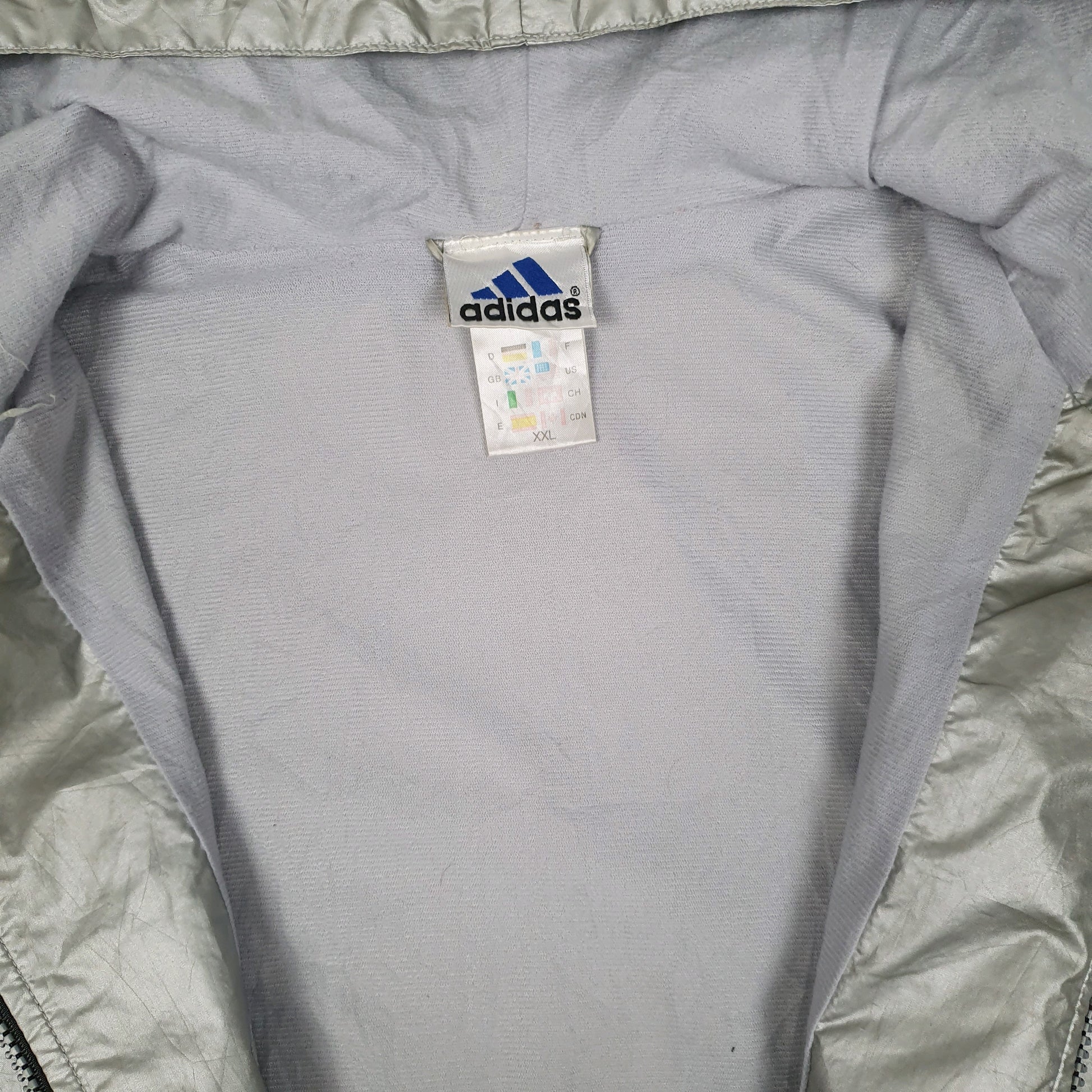 Mens Silver Adidas Vintage 90s Trench Longline Hoodie Coat