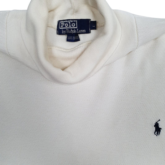 Mens Cream Polo Ralph Lauren Vintage 90s Made In USA Turtle Neck Jumper