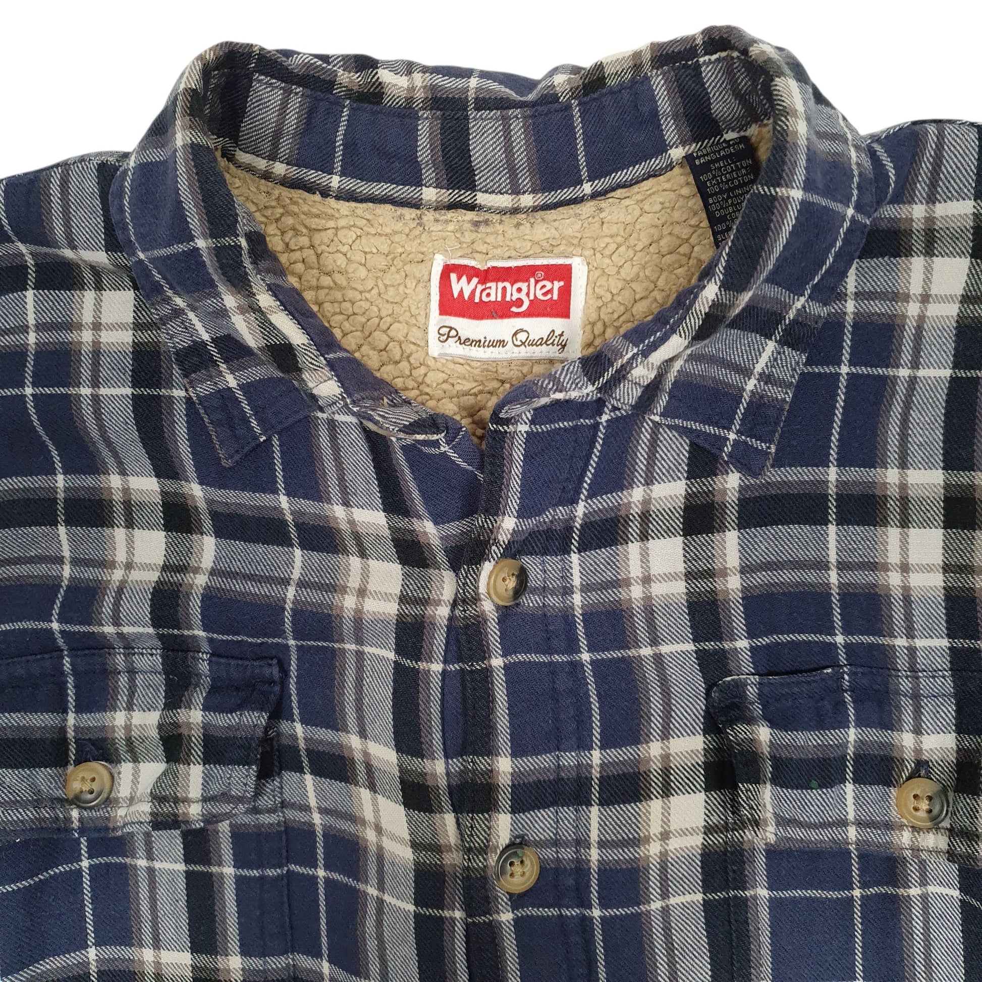 Mens Navy Wrangler Plaid Sherpa Lined  Coat