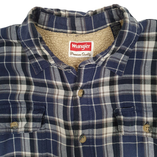 Mens Navy Wrangler Plaid Sherpa Lined  Coat