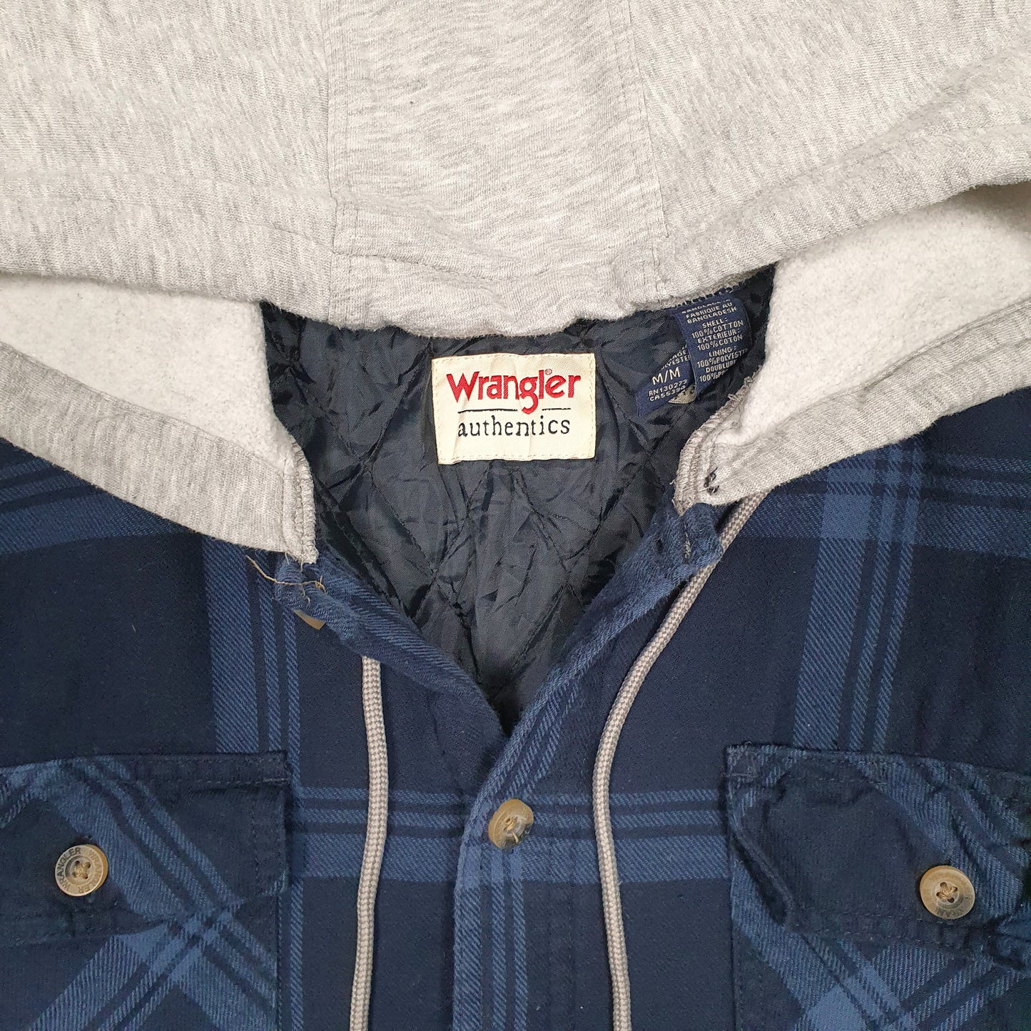 Mens Navy Wrangler Plaid Overshirt Hoodie  Coat