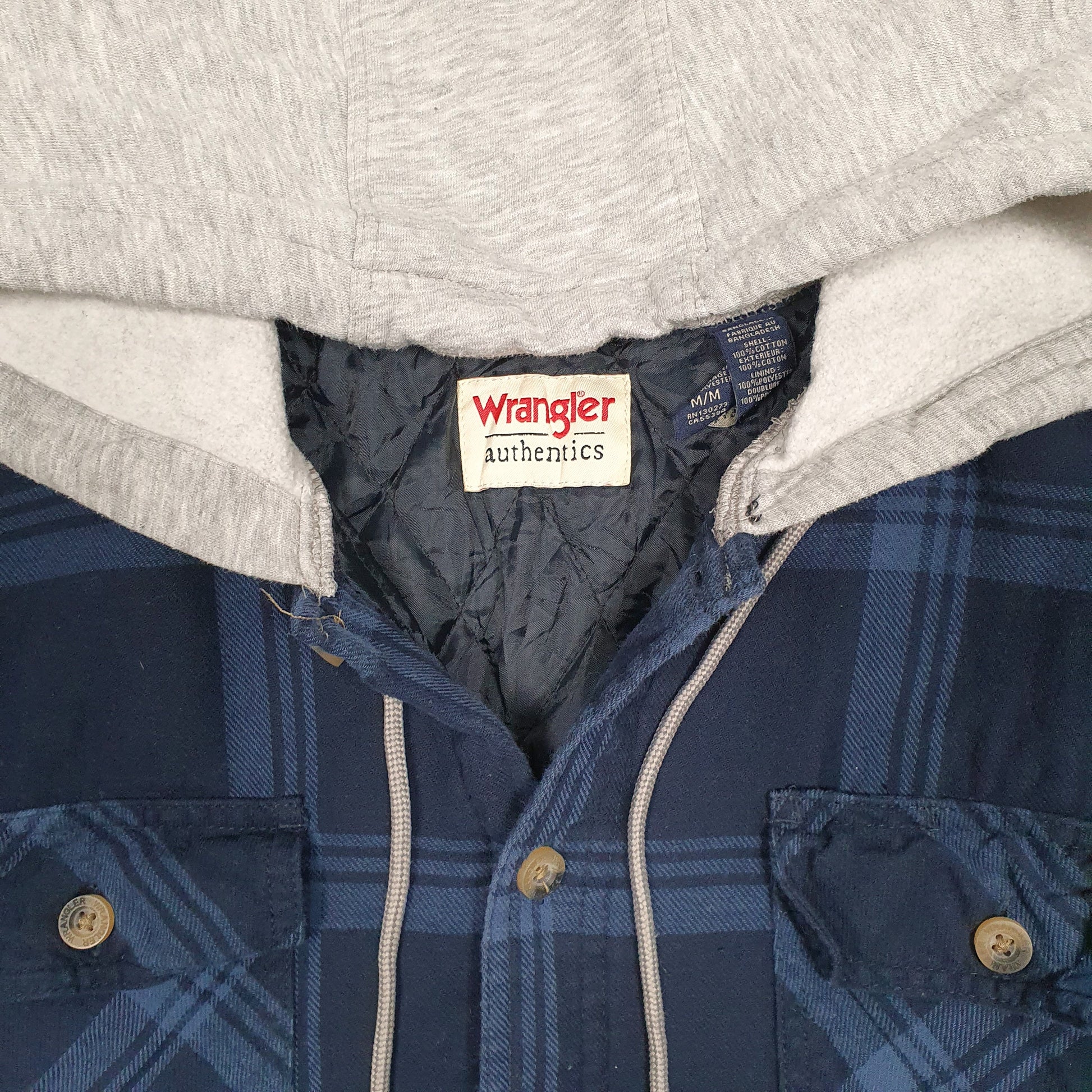 Mens Navy Wrangler Plaid Overshirt Hoodie  Coat