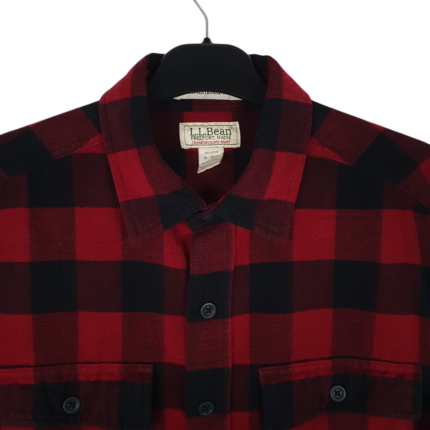 Mens Red L.L.Bean Chamois Thick Flannel Plaid  Shirt