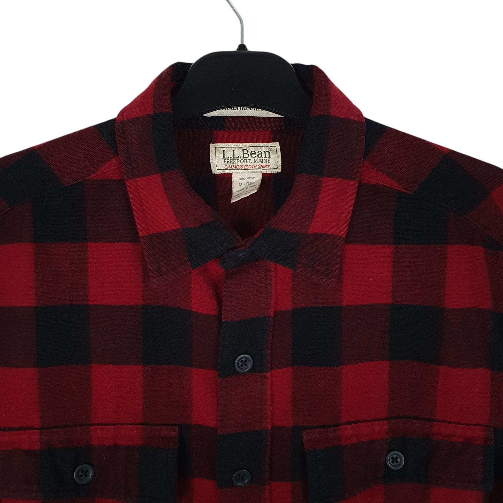 Mens Red L.L.Bean Chamois Thick Flannel Plaid  Shirt
