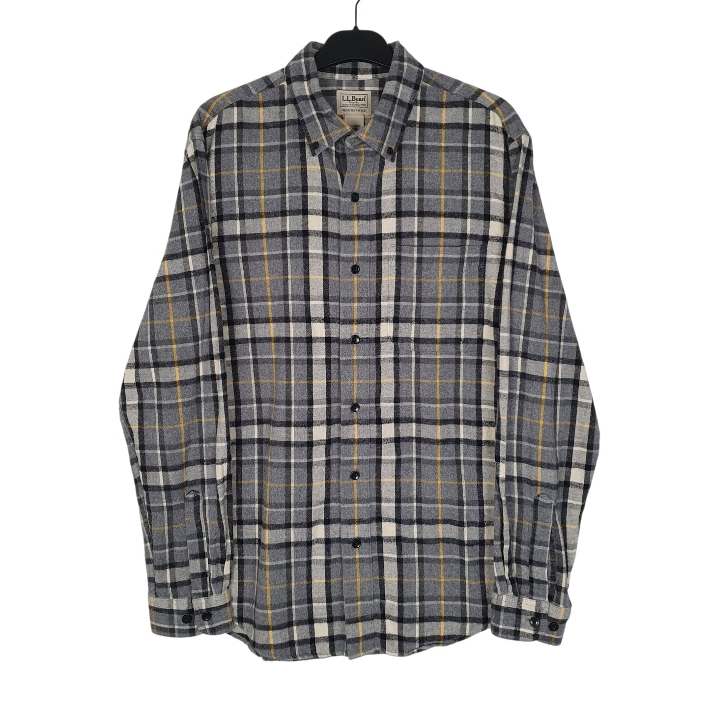 Mens Grey L.L.Bean Scotch Plaid Flannel Long Sleeve Shirt