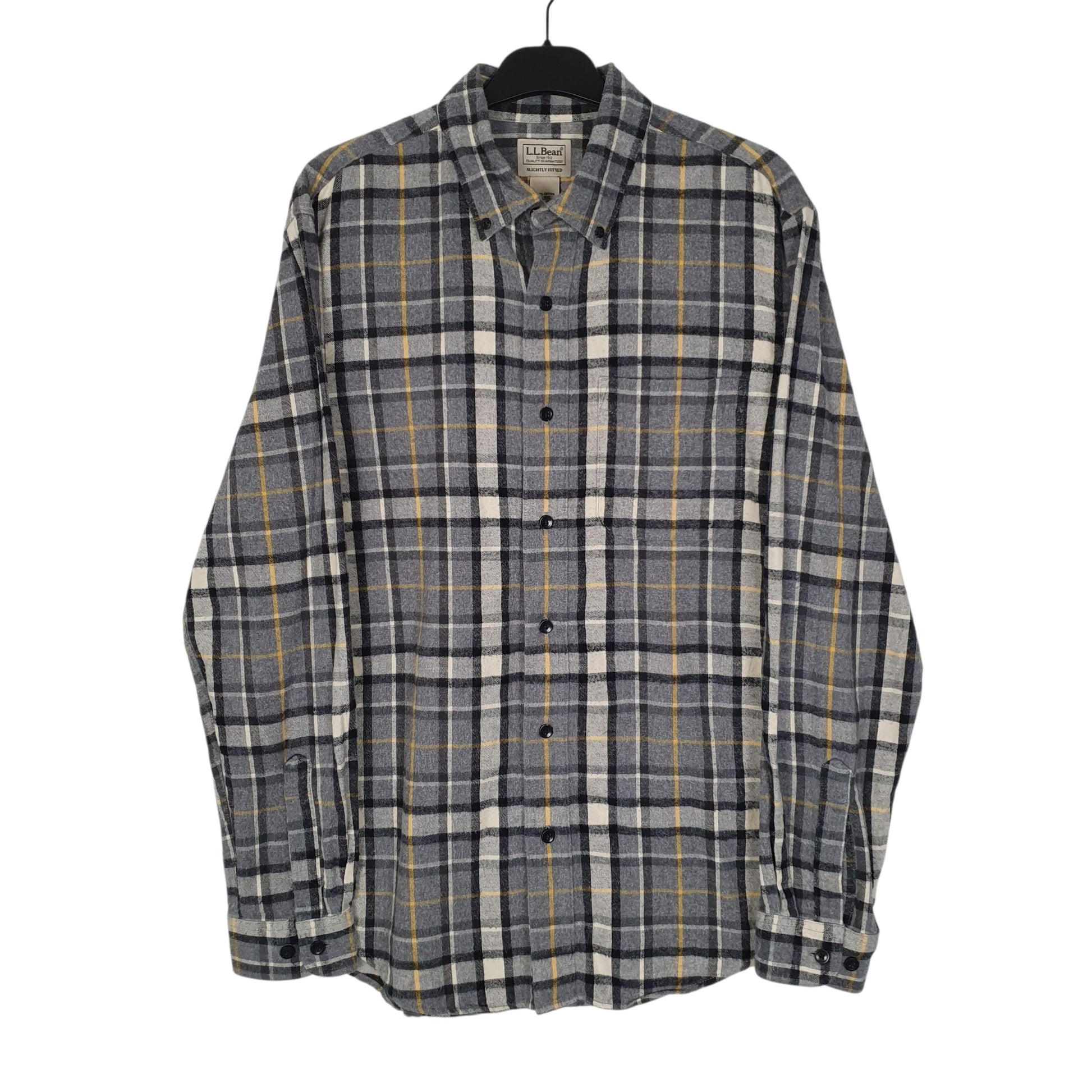 Mens Grey L.L.Bean Scotch Plaid Flannel Long Sleeve Shirt