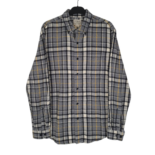 Mens Grey L.L.Bean Scotch Plaid Flannel Long Sleeve Shirt