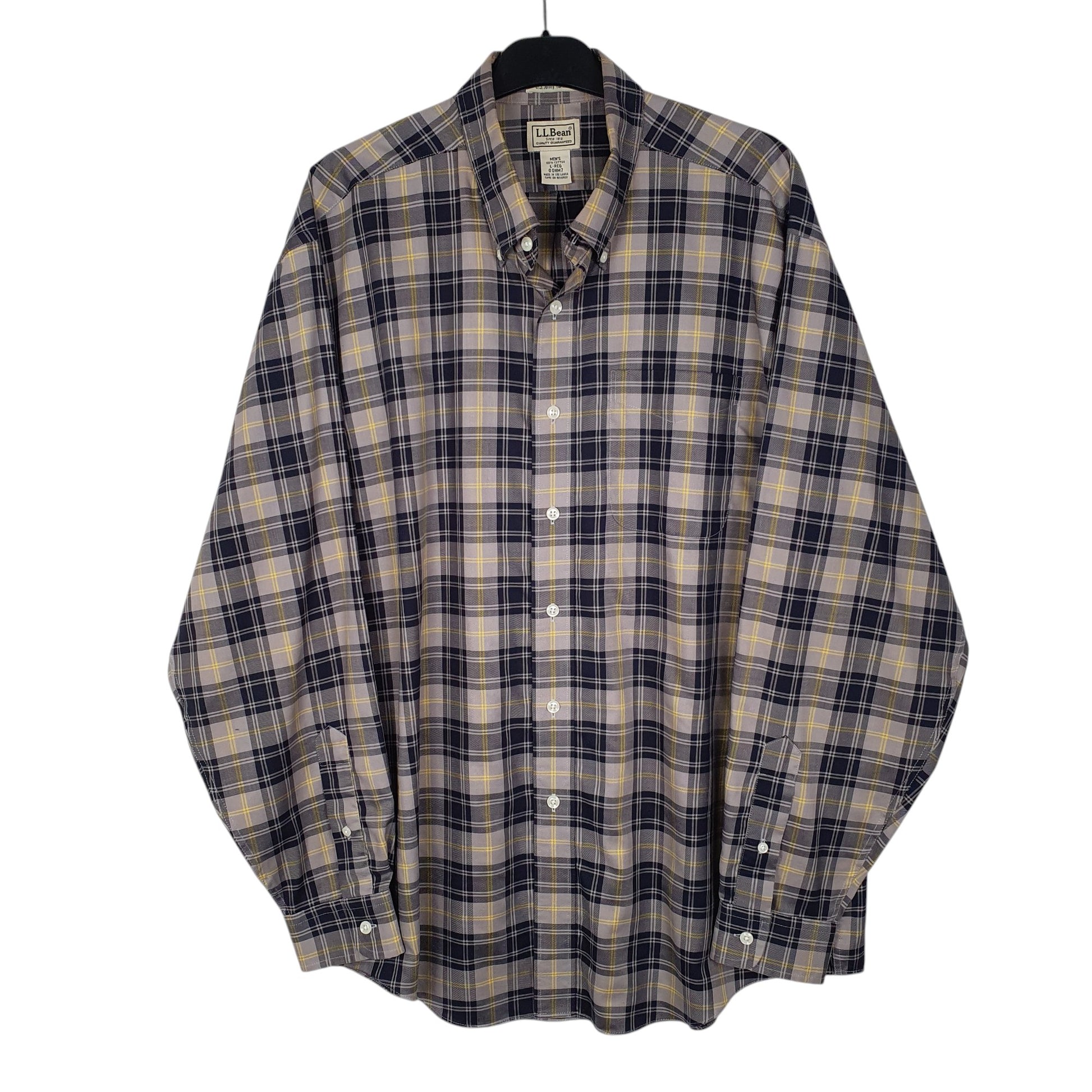 Mens Grey L.L.Bean US Army Tartan Long Sleeve Shirt