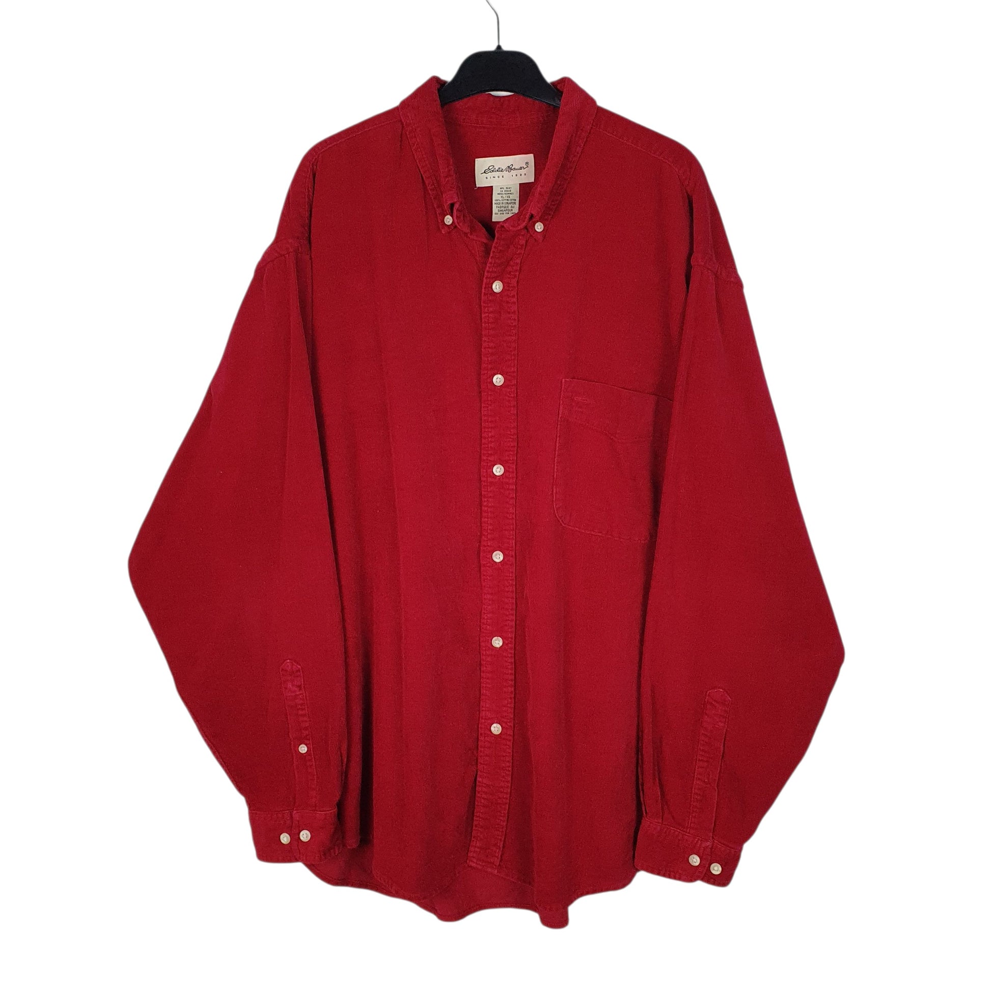 Mens Red Eddie Bauer Corduroy Vintage 90s Long Sleeve Shirt