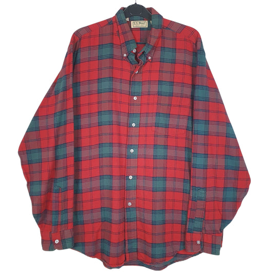 Mens Red L.L.Bean Flannel Vintage 90s Made In USA Long Sleeve Shirt