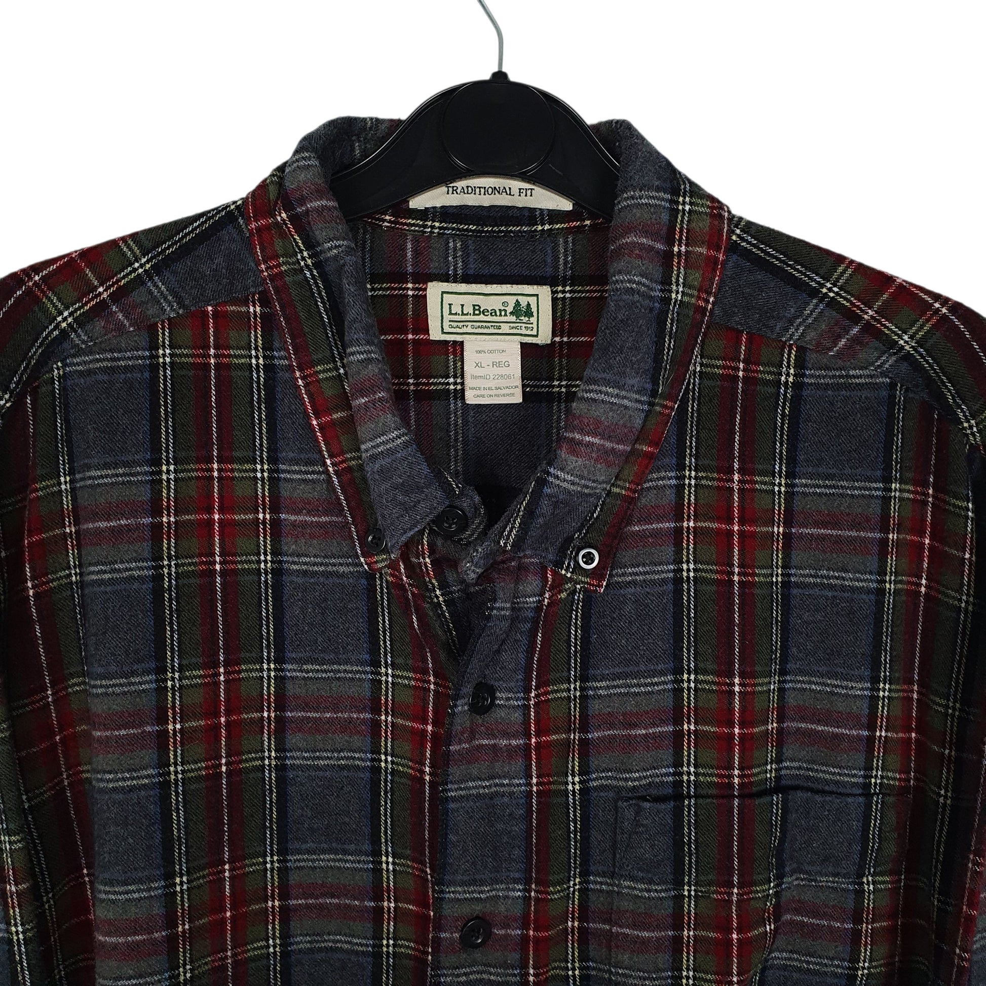 Mens Grey L.L.Bean Chamois Thick Plaid Flannel  Shirt