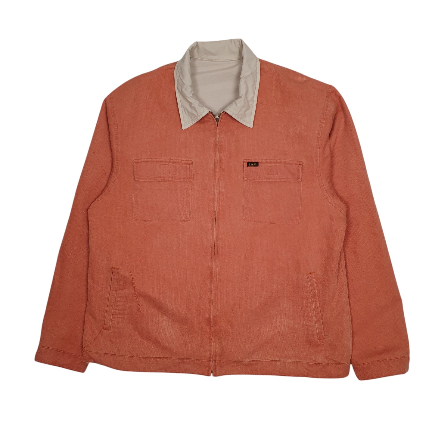 Mens Grey Lee Vintage 90s Reversible Corduroy Harrington  Coat