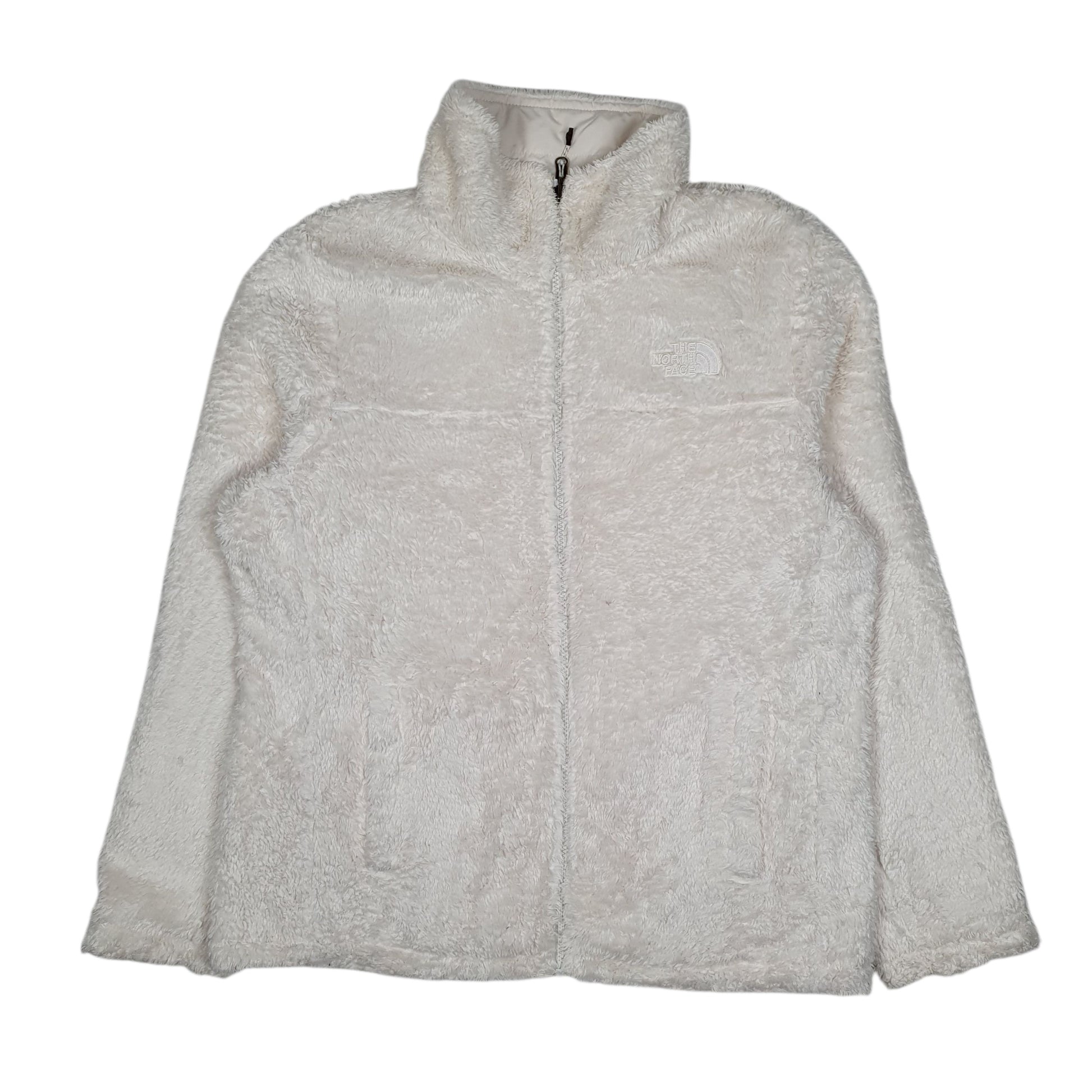 Womens White The North Face Reversible Fluffy Windbreaker Full Zip Coat