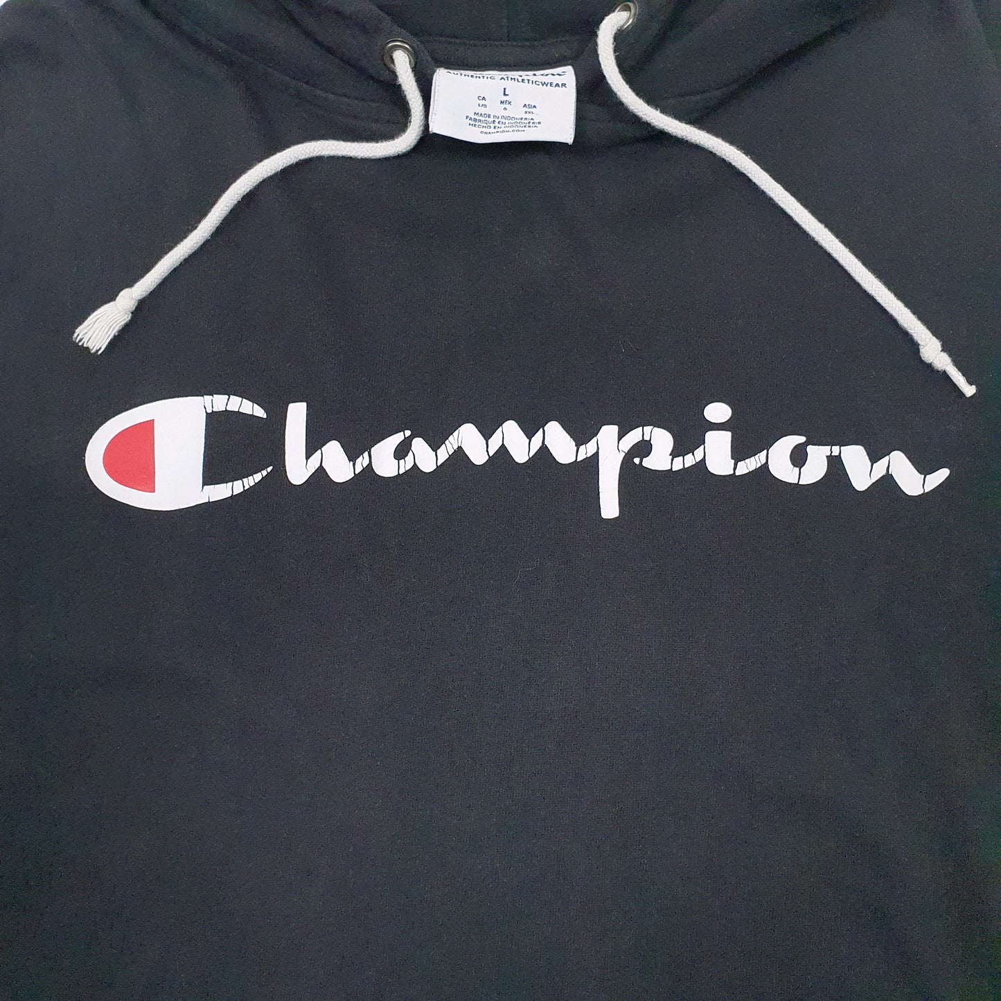 Mens Black Champion Lightweight Spellout Hoodie Jumper
