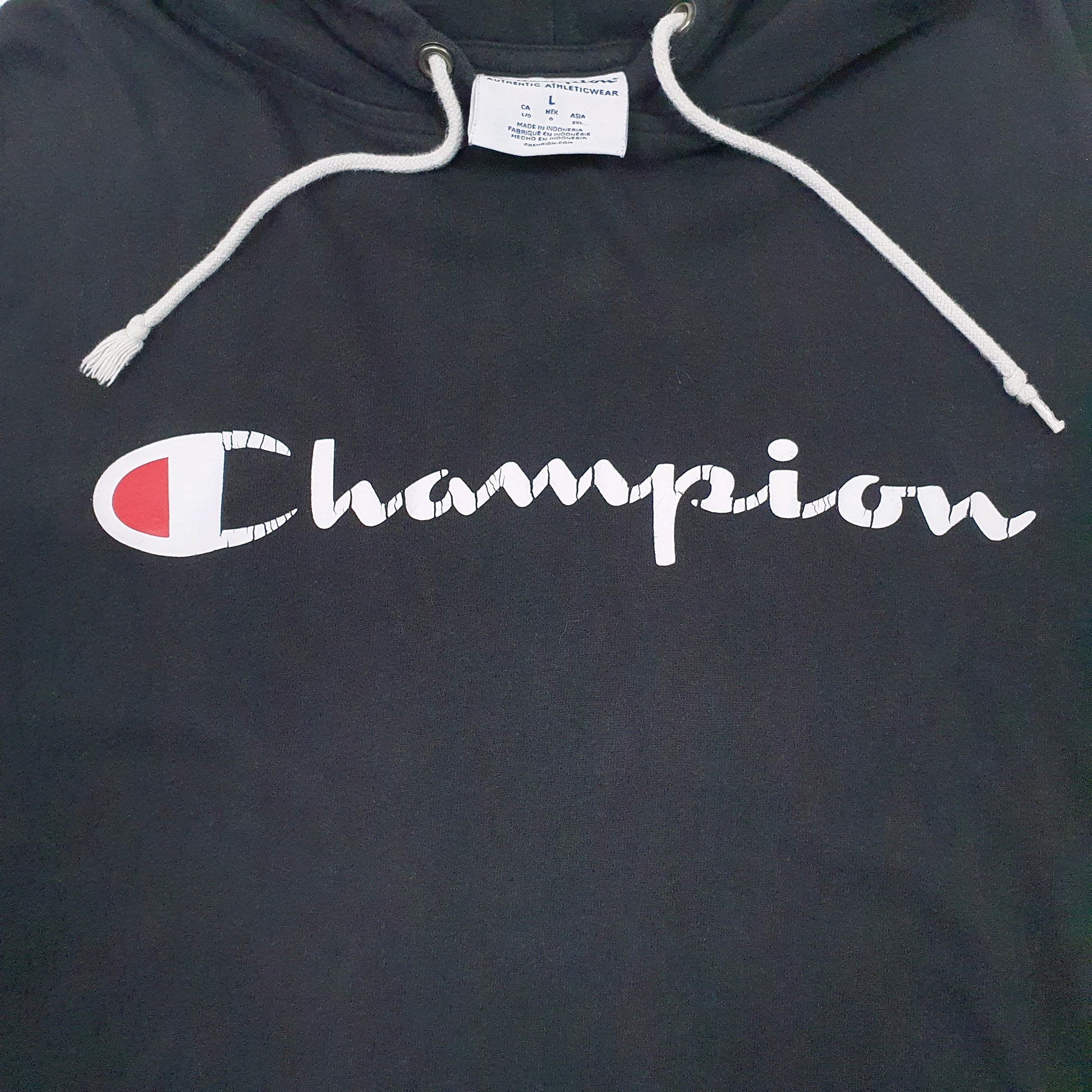 Mens Black Champion Lightweight Spellout Hoodie Jumper