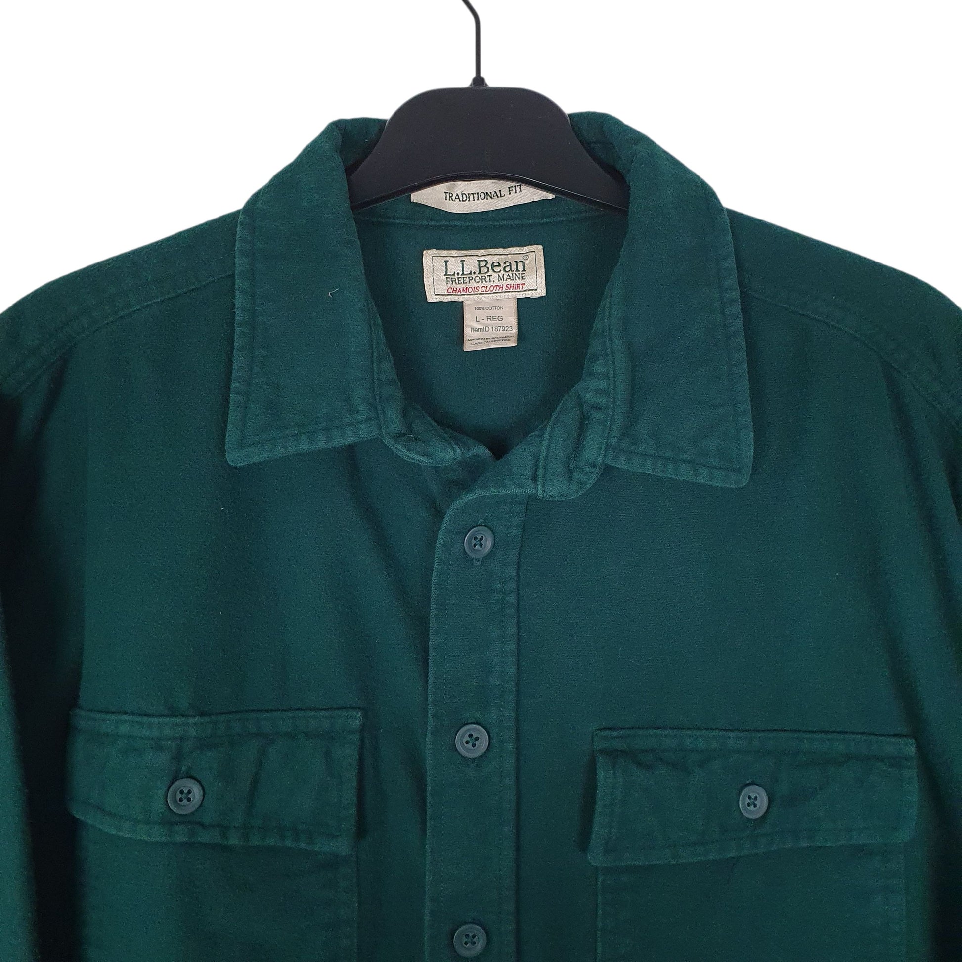 Mens Green L.L.Bean Thick Chamois  Shirt