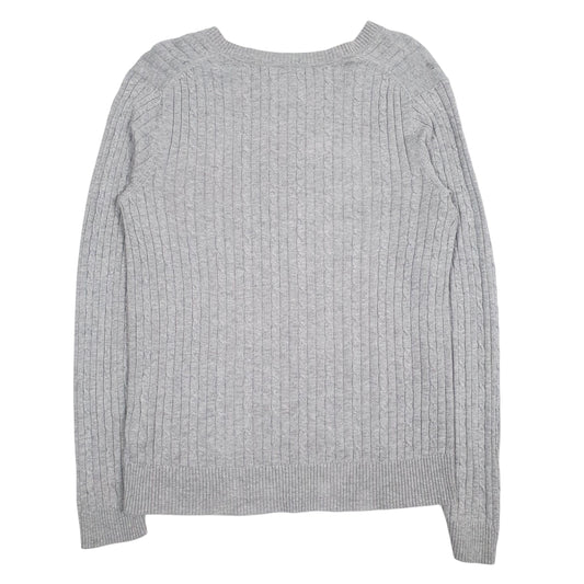 Womens Grey Tommy Hilfiger Cable Knit Knitwear V Neck Jumper