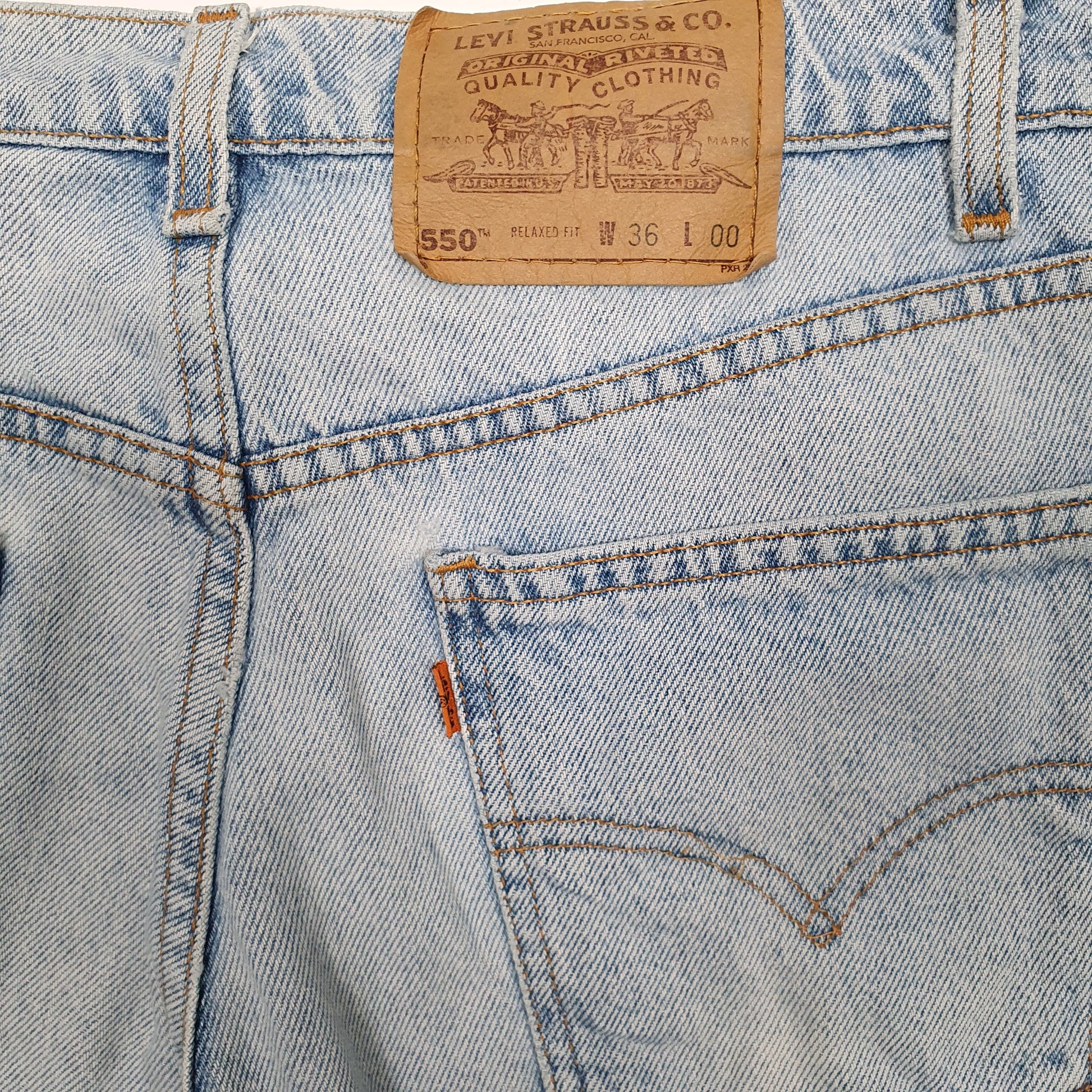 Mens Blue Levis 550 Vintage 90s Orange Tab  Shorts