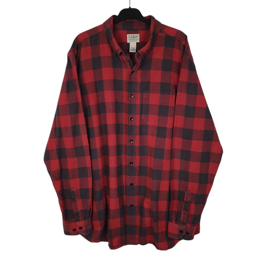 Mens Red L.L.Bean Thick Flannel Plaid Long Sleeve Shirt