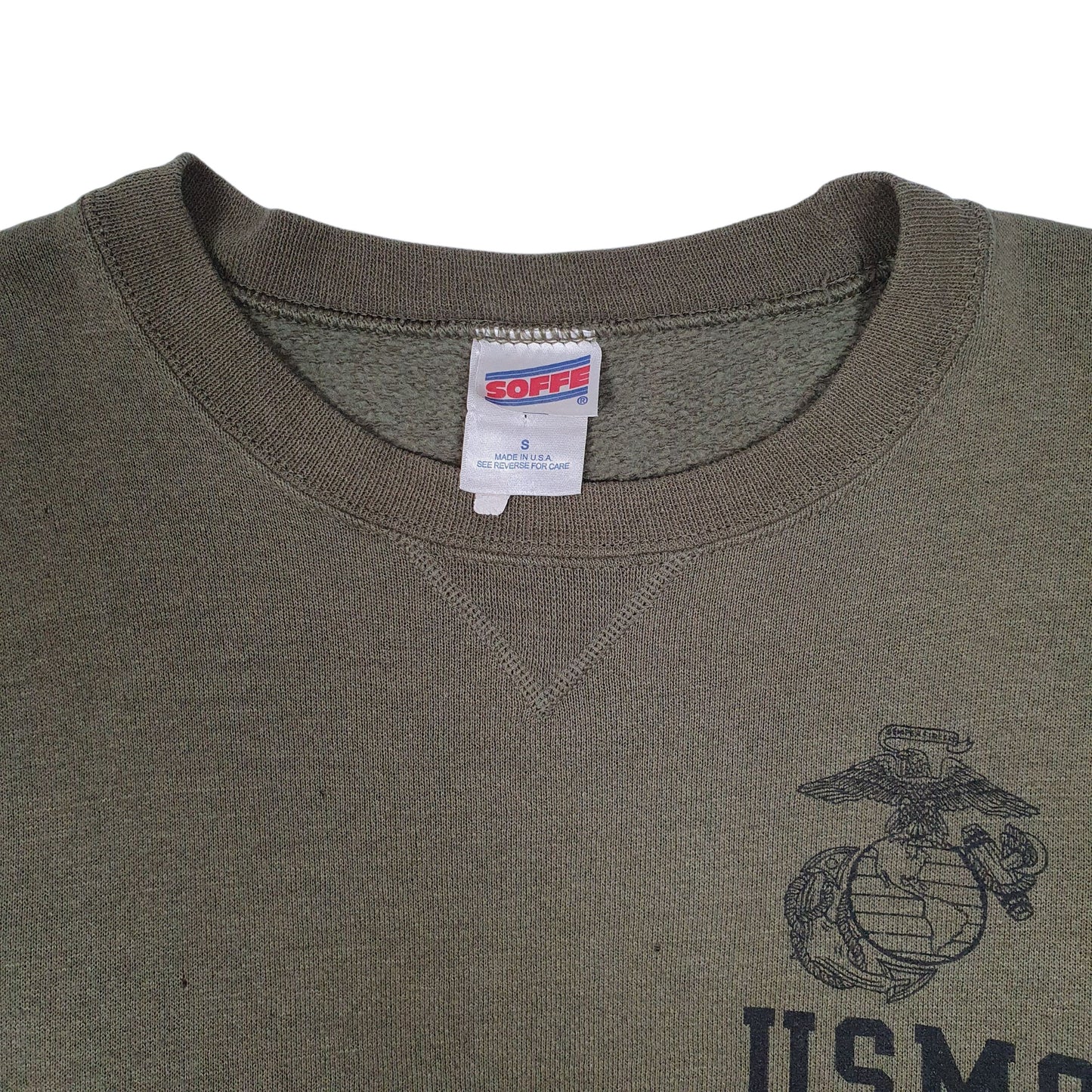 Mens Green Soffe United States Marine Corp USMC Vintage 90s Crewneck Jumper