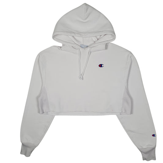 Womens White Champion Crop Top Reverse Weave Hoodie Jumper