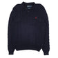Mens Navy Polo Ralph Lauren Cable Knit Collared Crewneck Jumper