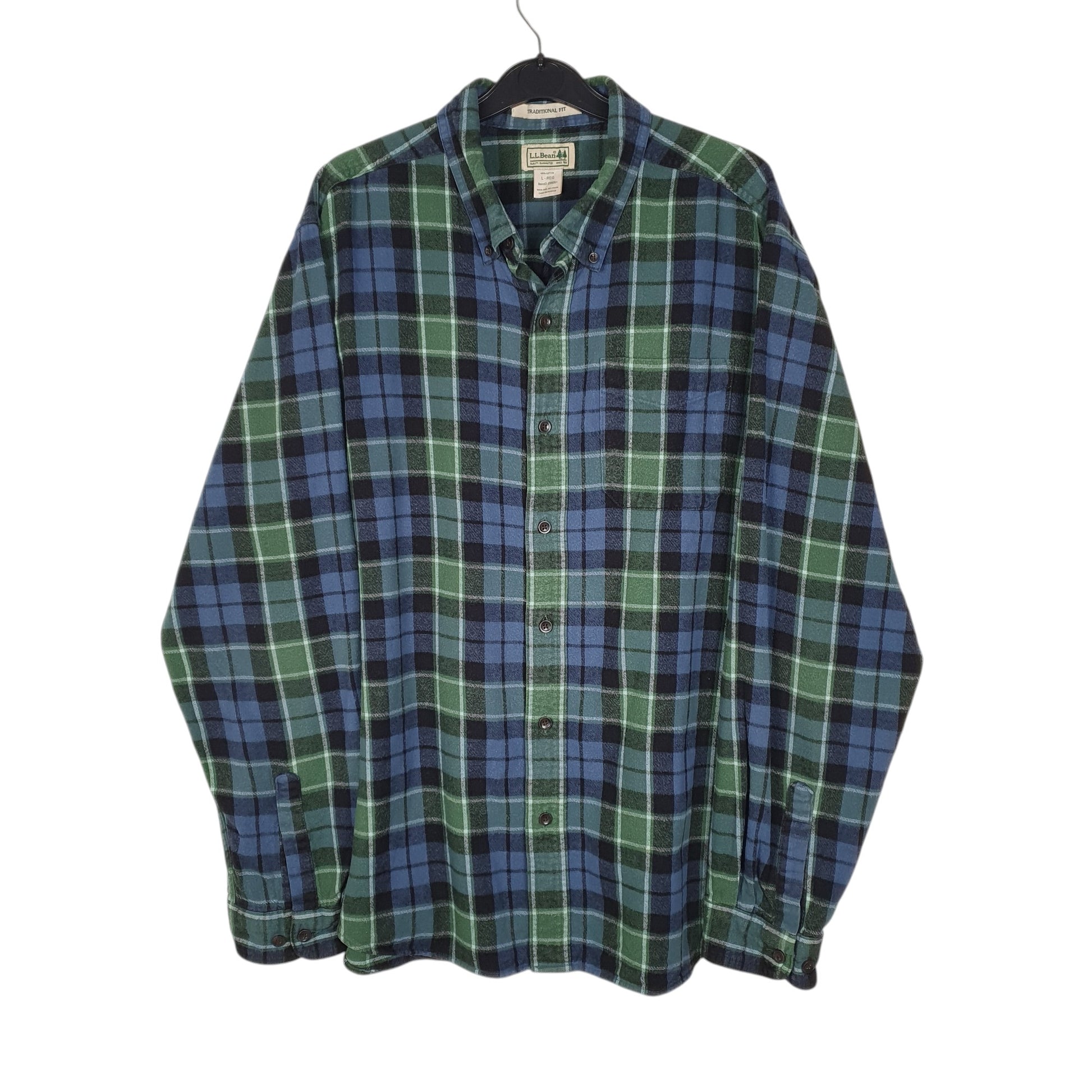 Mens Blue L.L.Bean Thick Flannel Plaid Long Sleeve Shirt